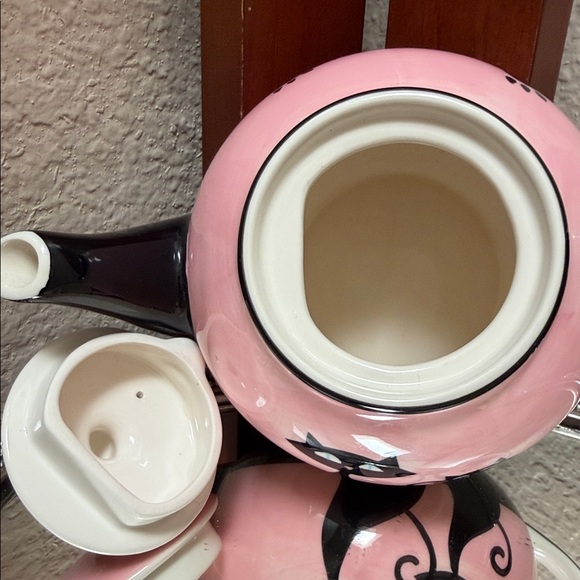 🔹NWOT HuesNBrews Retro 50's Style Siamese Cat & Paw Prints Tea Pot…. - Picture 6 of 8